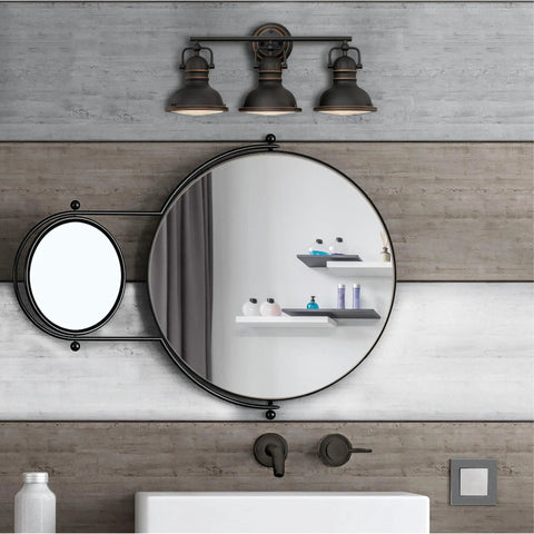 Vintage Style Three-Light Indoor Vanity Light Fixture In Oil Rubbed Bronze With Highlights And Frosted Prismatic Acrylic Lens