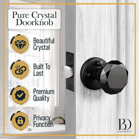 Black Crystal Door Knob With Lock Set For Interior Privacy Glass Vintage Style Hardware on white door with lock latch