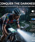 Cyclist using Beefy 800 Lumen USB Rechargeable Bike Headlight With 9.05 Inch Aluminum Handlebar Extender at night