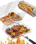 Three Piece Grill Basket Set with Removable Handles Stainless Steel Grilling Baskets for Vegetables Fish Shrimp and Meats