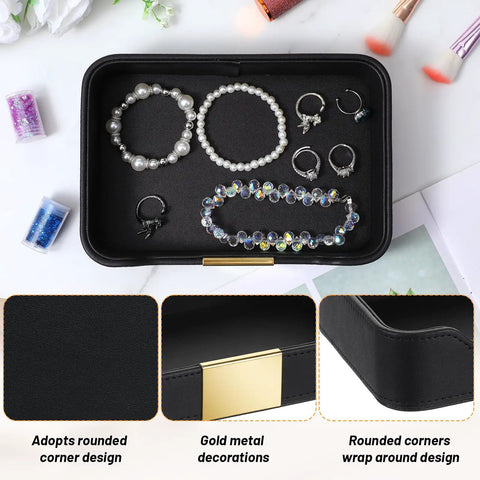 Premium PU Leather Valet Tray Organizer with jewelry, rounded corners, gold metal accents for desk and nightstand