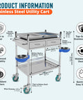 Improved Medical Stainless Steel Two Tier Rolling Cart With Wheels And Drawers For Dental Clinic Hospital Nursing Trolley