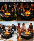 Group enjoying 40 Inch Adjustable Fire Pit Surround Tabletop For Bonfire And Ranger Stoves with cocktails