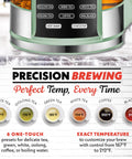 Electric Glass Kettle With 1.7L Capacity, Programmable Tea And Coffee Brewer, 6 Easy To Use Presets, Digital Touch Display, Green
