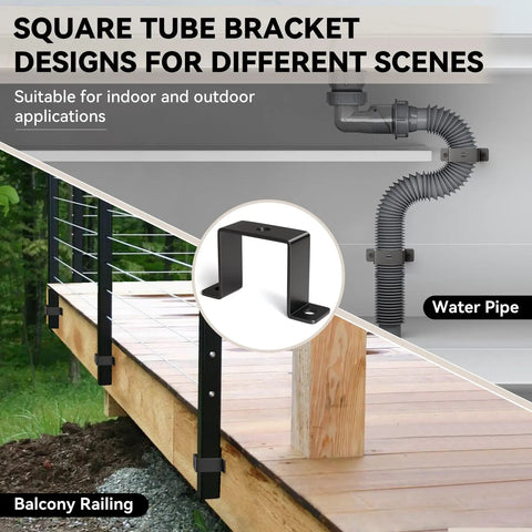 3 Pcs 2x2 Square Tube Strap Clamp Set U Shaped Steel Bracket Black Powder Coated for wood decks and water pipes