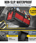 Big XL Trunk Organizer With Four-Section Modular System For Extra Large Car Cargo Storage Foldable Multi-Compartment Bin For Groceries Gear And Travel High-Density Construction In Red inside car trunk