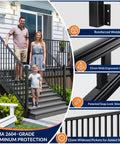 Built Tough Aluminum Deck Railing Kit 2 Pack 36 Inch High By 6 Feet Wide Modular Side Mount Post with family on steps