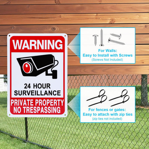 2-Pack No Trespassing Signs For Private Property Outdoor Use With Video Surveillance Icon 2025 Version 10x7 UV Printed