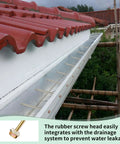 All In One 30 Pack 304 Stainless Steel Gutter Fasteners With 7 Inch Screws installed on a red roof for drainage repair