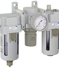 Compressed Air Filter Regulator Lubricator Pro Grade Combo With Gauge And Manual Drain Half Inch NPT Poly Bowl With Metal Guard Includes Bracket 10 Micron Element 176 SCFM At 90 PSI 0 To 150 PSI Operating Max 250 PSI