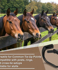 Protective Horse Blocker Tie Kit, 4 Pcs Multi Purpose Horse Clip Set near horses and tie-up points illustration.