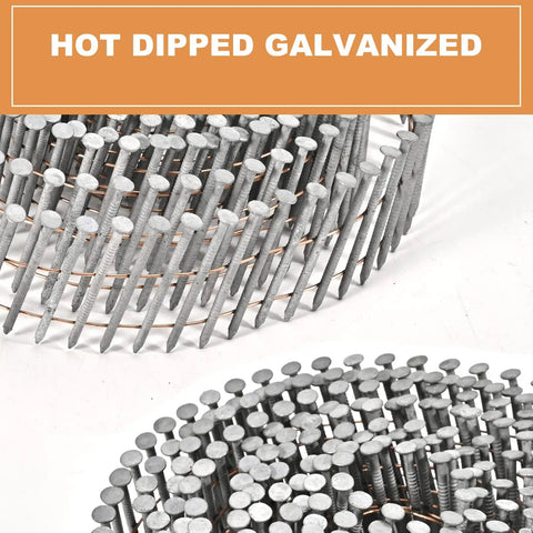 Hot dip galvanized coils of 3600 Count Siding Nails for 15 Degree Coil Nailers 2 Inch by 0.092 Inch Wire Full Round Head Tough As Nails