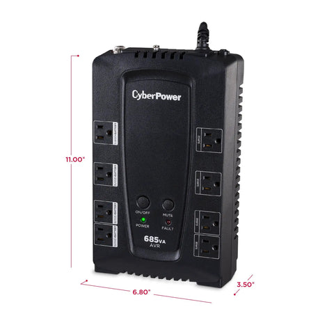 685VA AVR UPS Battery Backup And Surge Protector With Eight Outlets For Computers Gaming Rigs And Home Theater Gear Plug And Play Simulated Sine Wave UL Listed Compact Desktop Power Station