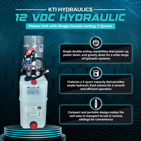 12V Dump Trailer Hydraulic Pump Power Unit With Single And Double Acting Pump 3 Quart Capacity Heavy Duty Workhorse Lift System