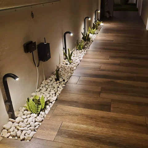 Low Voltage 3W LED Landscape Bollard Path Light Kit In Brown Finish, Modern Curved Design, Waterproof IP67, No Fuss Outdoor Pathway Lighting For Driveways And Walkways, 4 Pack