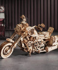 3D Wooden Motorcycle Puzzle Kit for Adults 1 To 8 Scale Buildable Mechanical Model, DIY Wood Craft Hobby for Men Women, Realistic V4 Engine, Wind Up Bike, Dope Gift, Home Decor: wooden motorcycle model on floor