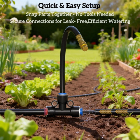 Efficient Drip Irrigation Kit With 40 Ft Tubing And 13 Adjustable 360 Degree Copper Nozzles in garden setting