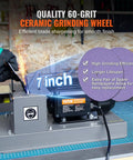 Heavy Duty Lawn Mower Blade Sharpener delivering serious kick with a gutsy 500 watt motor and seven inch grinding wheel.