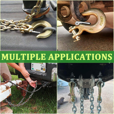 Beefed Up Heavy Duty Slip Hook 4 Pack Grade 70 Forged Steel Clevis Chain Hook with Safety Latch for Trailer Applications