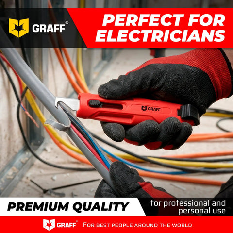 Professional Grade 2-in-1 Wire Stripper And Cable Cutter Tool With Spring Loaded Clamp for 5 to 28 mm cables in use.