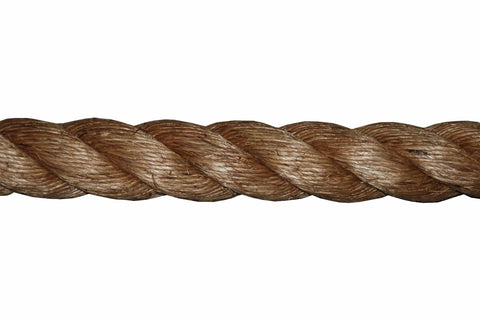 Heavy Duty Manila Rope 1-1/2 Inch By 50 Feet Pure Number 1 Abaca Fiber Brown, close-up of twisted natural fiber texture.