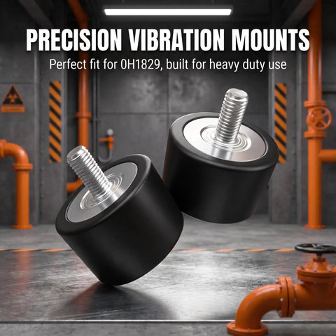 Two Pack 0H1829 Rubber Vibration Isolator Mounts 38.1mm Diameter By 25.4mm Height With M8-1.25 Threaded Studs For Industrial Gear And Home Workshop Vibration Dampening, shown with threaded studs