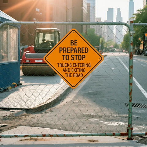 Be Prepared to Stop Sign for Trucks Entering and Exiting the Road 24x24 Inch Reflective Aluminum Traffic Safety Sign on construction site gate