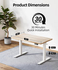 Height Adjustable Electric Standing Desk With 47.2 By 23.6 Inch Surface, Sit Stand Desk With White Frame And Maple Top