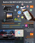 Image of 5K Front Dash Cam With GPS And 5G WiFi Sony STARVIS Sensor HDR Night Vision Crystal Clear 5120X2160P Video features display and app.
