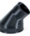 4 Inch To 2.5 Inch Angled Reducer adapts standard shop vac to woodworking dust collection port, heavy-duty black plastic material.