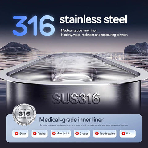 Triple Frequency Ultrasonic Jewelry Cleaner With 50KHz 55KHz 60KHz Modes, 17oz Stainless Tank showing SUS316 material quality