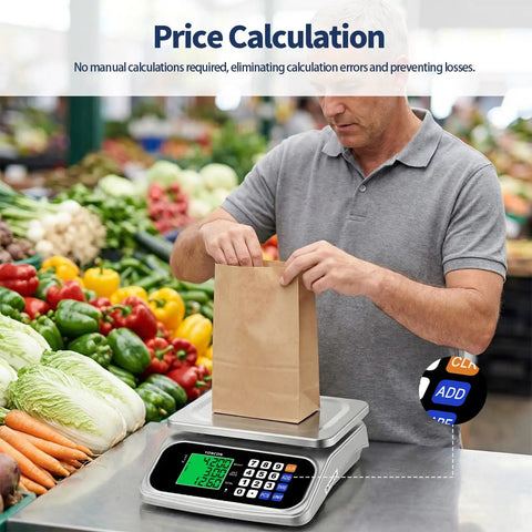 Man using Large Digital Kitchen Scale With 66Lb Capacity And 30Kg, 0.05oz Per 1g Precision, Price Computing And PCS in market