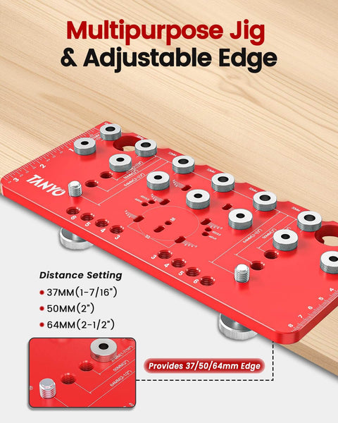Two In One Shelf Pin And Hinge Jig With Adjustable Quarter Inch Drilling Guides, Lightweight Aluminum Cabinet Hardware Jig