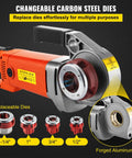 VEVOR 2300W Electric Pipe Threader Machine With Four Dies For 1/2 To 1 1/4 Inch Pipes showcasing changeable carbon steel dies.