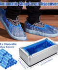 Automatic Shoe Cover Dispenser Featuring 200 Disposable Non Slip Shoe Covers, measuring 15.7x8.3x4.9 inches, used for indoor hygiene.