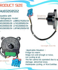 Side view of Condenser Fan Motor Assembly for Refrigerators, DC 12V 1A, 4-pin connector, metal housing, Replacement Part EAU65058502.