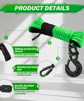 Synthetic Winch Rope Kit One Quarter Inch By Fifty Foot With Ten Thousand Pounds Strength Protective Sleeve and Hook