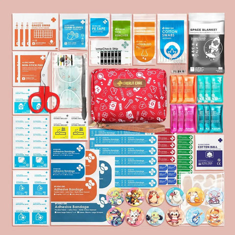 Family Friendly First Aid Kit With 200 Essentials For Kids, Travel Ready In A Compact Storage Bag, Great For Home, Car, Camping, And Adventures, Includes Waterproof Bandages, Moleskin Pads, And Tick Removers.