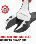 Close-up of WORKPRO 8-inch high-leverage diagonal pliers with hardened cutting edges in CRV steel