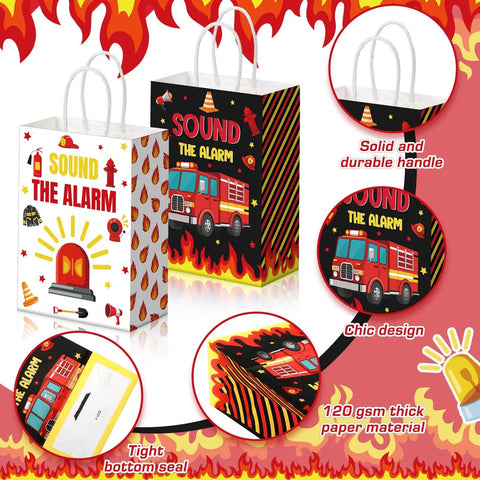 48 Count Firetruck Party Favors With Handles Bulk Pack For Kids Birthday Firefighter Candy Treat Bags Paper Goodie Bags Extinguisher Truck Theme Sound The Alarm Party Supplies