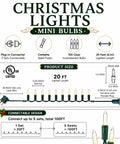 Diagram showing Warm White Incandescent Christmas Lights Outdoor 20ft String With 100 Bulbs Waterproof For Xmas Decor details.