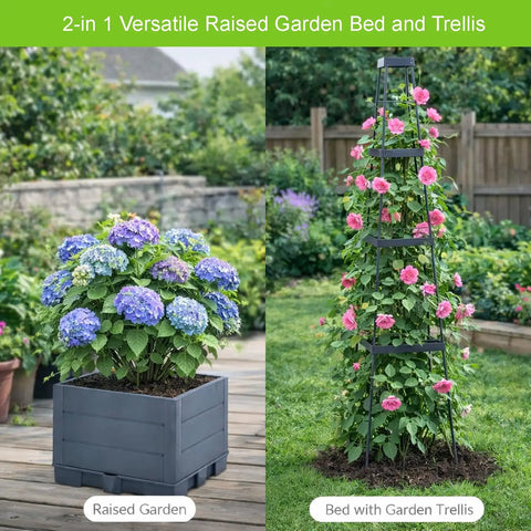 2 Pack Raised Garden Bed Tomato Planter With Trellis 57 Inch Self-Watering Cage Planter Boxes For Climbing Plants Veggie Vines Flowers Patio Balcony Outdoor Indoor