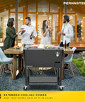 Outdoor party with 80 Quart Rolling Party Cooler With Divider And Removable Basin Includes Serving Tray Holds Up To 110 Cans Matte Black Ice Chest