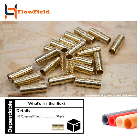 Half Inch PEX B Brass Fittings Set With Drop Ear Elbows Tees And Couplings For Plumbing Includes 5 Brass Elbows And 10 Stainless Cinch Clamps For DIY Ready Easy PEX Installation.