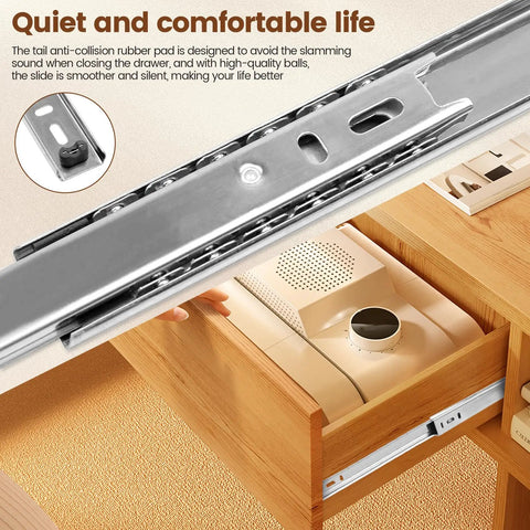 11 Inch Drawer Slides With Ball Bearing Rails For Smooth No Squeak Action, close-up view of side mount installation on a wooden drawer.