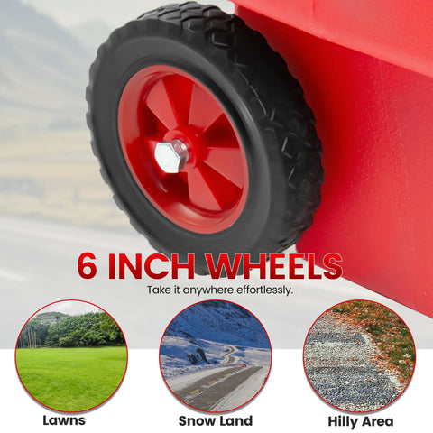 Close-up of 6 inch wheels on Two Pack 16 Gallon Fuel Caddies With Wheels 12V DC Self Priming Transfer Pump 60L Gas Diesel Tank
