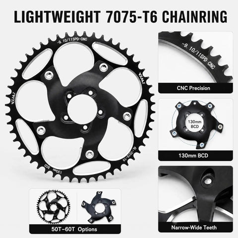 Chain Ring Sprocket Crank For Bafang BBSHD 130BCD Dope Aluminum Spider Adapter Kit 39T To 60T Compatible With EBike Motors