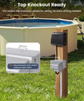Tough As Nails Waterproof Outdoor Outlet Box With 20 Amp GFCI Safety Switch for wiring at poolside, mounted on wooden post.