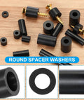 50Pcs ABS Round Spacers 8mm ID 12mm OD 20mm High Black Nylon Washers Stud Spacers For M8 Screws Bolts Barrels, Unthreaded Rubber, Keeps Panels Level And Prevents Bending, Twisting, And Short Circuits., black round spacer washers with M8 screws