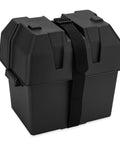 Built Like A Tank Heavy Duty Corrosion Resistant Polymer Battery Box, black with strap, for 6V RV or marine use, 11x7.38x11.19 inches.
